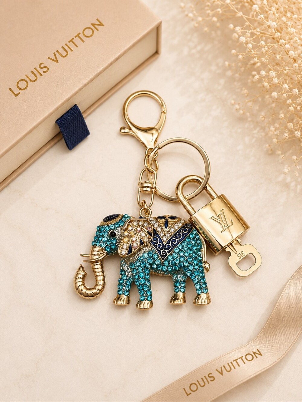 100% Auth Louis Vuitton Lock & Key with unbranded Bagcharm, Keycharm, Keychain